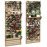 Outsunny Lot de 2 suporturi pentru plante interioare, port plante interioare cu rafturi și plasă 60 x 18 x 170 cm, lemn natural