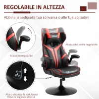 Vinsetto Sedia da Gaming, Sedia Ergonomica per Computer con Funzione Basculante, Sedia Girevole, Regolabile in Altezza, Acciaio, 67 x 75 x 106-112cm, Nero e Rosso(m-4)