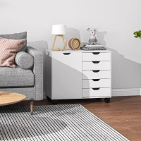 HOMCOM Mobila de depozitare pentru birou 5 sertare 1 usa raft ajustabil, suport imprimanta cu rotile, 78x40x66,5 cm, alb(m-4)