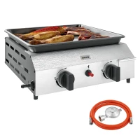 Outsunny Gasgrill 8000BTU/2,4 KW Grillwagen inkl 2 Edelstahl-Brenner Druckminderer 44 x 44,5 x 19 cm Silber+Schwarz(m-10)