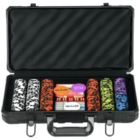 SPORTNOW Mallette de Poker Coffret de Poker Complet, avec 300 jetons 5 dés 2 Jeux de Cartes 3 boutons(m-9)