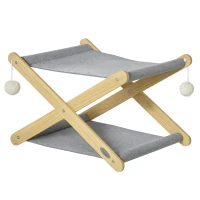 PawHut Lit pliable pour chats hamac 2 niveaux en bois et feutrine avec jeu boules suspendues - dim. 52L x 42l x 33,5H cm(m-1)