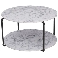HOMCOM Table Basse Ronde avec étagère dim. Ø 80 x 45H cm Panneaux Particules Imitation marbre Blanc métal Noir(m-10)