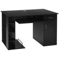 HOMCOM Scrivania per Computer PC Ergonomica, Scrivania da Ufficio con Mensole, Armadietto, Cassetto e Piano Tastiera Estraibile, Nera, 120x60x74cm(m-1)