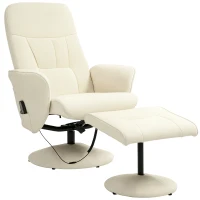 HOMCOM Massagesessel mit Fußhocker, Ergonomischer Stuhl mit 10 Vibrationspunkten, Kunstleder, 76 x 81 x 105 cm, Cremeweiß(m-10)
