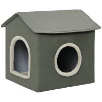 PawHut Katzenhöhle mit Kissen, Katzenbett, Haustier-Reisebett, waschbares Kissen, Khaki/Grün