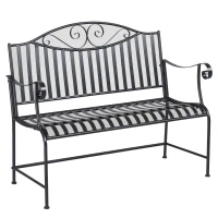 Outsunny Gartenbank Sitzbank Parkbank 2-Sitzer Metallbank Stahlrahmen mit Armlehne für Garten Balkon und Terrasse bis 220 kg belastbar Grau 115,5 x 54 x 96 cm(m-1)