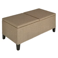 Outsunny Garten-Beistelltisch, Aufbewahrungskiste mit Stauraum, Rattanoptik, Stahlrahmen, khaki, 103 x 50 x 45,5 cm(m-1)