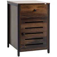 HOMCOM Mesa de Cabeceira com 1 Gaveta 1 Armário Mesa Auxiliar de Estilo Industrial 40x40x60cm Marrom(m-10)