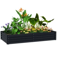 Outsunny Jardinera Elevada Rectangular de Acero Galvanizado para Cultivar Plantas Flores Hierba 180x90x30 cm Gris Oscuro(m-10)