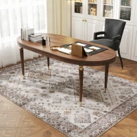 HOMCOM Vintage Area Rug, Non-Slip Washable Rug, Flannel Floor Carpet for Living Room, Bedroom, Dining Room, Home Office, 230 x 160 cm, Beige(m-9)