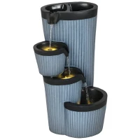 Outsunny Gartenbrunnen, Holzfassoptik, 4-stufig, Solarbetrieb, LEDs, 57cm, Kunstharz, Grau/Schwarz(m-10)