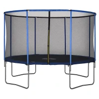 HOMCOM Trampolino Elastico da Esterno, Tappeto Elastico per Bambini e Adulti da Giardino con Rete di Sicurezza e Bordo Imbottito, Giochi da Giardino e Casa, Ø366x269cm, Blu e Nero(m-1)