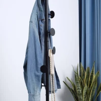 HOMCOM Cuier de Podea cu 8 Carlige, Cuier pentru Intrare si Dormitor din Otel cu Baza din Marmura, 35x35x170cm, Negru(m-12)