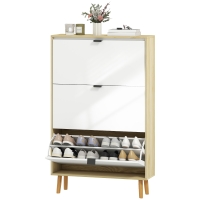HOMCOM Schuhschrank Slim Moderne mit 3 Klappbare Schubladen für 24 Paar Schuhe, 80x24x127 cm, Glänzendes Weiß
