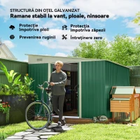 Outsunny Magazie de Gradina cu Ușa Glisantă si Orificii de Aerisire, din Oțel Galvanizat, 345x280,5x169-201cm, Verde(m-4)
