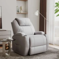 HOMCOM Fauteuil de Massage Inclinable, Chaise de Relaxation avec dossier et repose-pied électrique réglables revêtement synthétique pour Salon, Chambre, Cinéma Maison Gris(m-8)