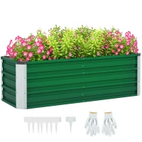 Outsunny Arriate de Jardín de Acero Incluye Guantes Huerto Urbano Jardinera Macetero Rectangular para Cultivos Plantas Flores para Terraza Balcón Exterior 125x47x40 cm Verde(m-10)
