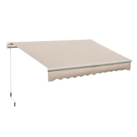 Outsunny Toldo Manual Retráctil 295x200 cm con Manivela de Metal Impermeable y Anti-UV para Jardín Terraza Beige(m-10)