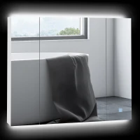 kleankin Armário Casa de Banho com Espelho e Luzes LED Armário com Espelho Casa de Banho com Prateleiras Ajustáveis e USB 90x15x75 cm Branco(m-10)