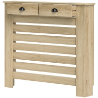 HOMCOM Couvercle de radiateur cache radiateur grille à lattes horizontales avec 2 tiroirs en bois 111l x 19P x 95,5H cm chêne