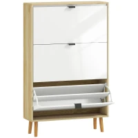 HOMCOM Meuble à Chaussures Moderne Slim avec 3 Tiroirs Basculants pour 24 Paires de Chaussures, 80x24x127 cm, Blanc(m-6)