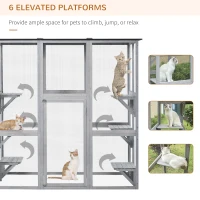 PawHut Wooden Catio Cat Outdoor Enclosure, Cat Cage with Waterproof Roof, Platforms, for Multiple Kittens, 180 x 98 x 180 cm(m-6)
