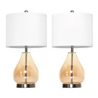 HOMCOM 2-Set Tischlampen Tischleuchten E27-Fassung Nachttischlampe 40 W Glas Leinen Metall Bernstein Ø30 x 56H cm(m-1)