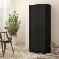 HOMCOM Buffet cuisine, meuble cuisine rangement avec double porte et 2 étagères réglables, 60 x 40 x 160 cm, noir(m-8)