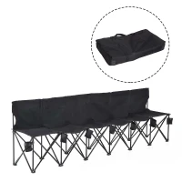 Outsunny 6 Seater Folding Sports Bench Outdoor Picnic Camping Portable Chair w/Cup Holder & Carry Bag - Black(m-12)