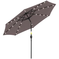 Outsunny Sombrilla Terraza Exterior Ø265 cm Sombrilla de Jardín con 32 Luces LED Solares Poste de Acero y Manivela Parasol Inclinable para Patio Terraza Gris(m-10)