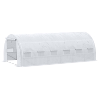 Outsunny Seră de grădină 18 m² dim. 6L x 3l x 2H m cu ușă + pereți laterali cu fermoar rulabil, 12 ferestre, structură din oțel PE cu densitate mare de 140 g/m² Anti-UV alb