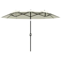 Outsunny Ombrellone da Giardino Doppio Inclinabile con Apertura a Manovella, 285x147x227cm, Beige(m-1)