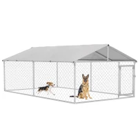 PawHut Recinto per Cani Grandi fino 30kg per Esterno, con Tetto Impermeabile e Anti-UV, 4x2.3x1.5m, Argento(m-1)