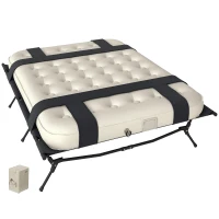 Outsunny Feldbett Campingbett mit Luftmatratze Pumpe 200 x 153 cm belastbar bis 200 kg Schwarz+Khaki(m-10)