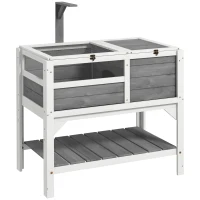 PawHut Căsuță pentru țestoase, cu raft de depozitare din lemn masiv, 84 x 51 x 103 cm(m-6)