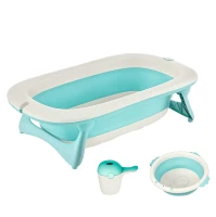 HOMCOM Baby Badewanne, Babybadewanne mit Waschbecken und Shampoobecher, faltbare Badewanne, Kunststoff, Grün, 84,5 x 50,5 x 24 cm(m-1)