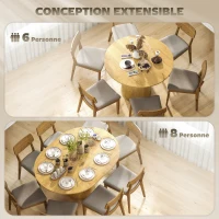 HOMCOM Table à manger extensible, table de cuisine, pour 6 à 8 personnes, 110-150 x 75 cm, effet bois naturel(m-4)