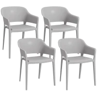 Outsunny Set 4 Sedie da Giardino in Plastica Impilabili con Braccioli e Schienale Alto in PP, Grigio(m-1)