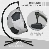 Outsunny Hängesessel Hängekorb mit Gestell Fußballdesign Hängeschaukel Hängestuhl mit Kissen Korb faltbar Stahl(m-7)