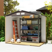 Outsunny Abrigo de Jardim 213x130x185 cm Abrigo de Jardim Metálico de Exterior com 2 Portas Deslizantes e 4 Janelas Marrom(m-9)