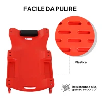 DURHAND Carrello da Meccanico con Poggiatesta Imbottito e 2 Vassoi Laterali in Plastica Rossa, 100x48x12 cm(m-6)