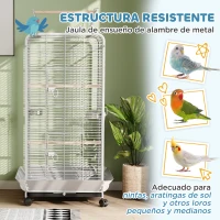PawHut Cușcă pentru Papagali cu Ruedas Perches Hrănitori și Tavă Detașabilă Pajarera pentru Cacatúas Cotorras 79x73x146cm Gri Deschis(m-4)