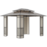 Outsunny Cenador para Jardín 3,6x3 m con Marco de Aluminio Pabellón para Exterior con Techo de Policarbonato Anti-UV Gazebo para Fiestas Eventos Marrón