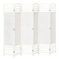 HOMCOM, Paravan interior, 6 panouri pliabile, 242L x 170H cm, separator de cameră, lemn de plop, bambus, alb pai(m-6)