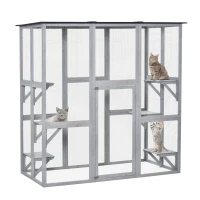 PawHut Wooden Catio Cat Outdoor Enclosure, Cat Cage with Waterproof Roof, Platforms, for Multiple Kittens, 180 x 98 x 180 cm(m-11)