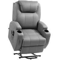 HOMCOM Elektrischer Relaxsessel mit Aufstehhilfe, Getränkehalter, 4 Taschen, 84x92x109 cm, Hellgrau(m-10)