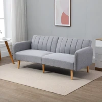 HOMCOM Canapea Extensibilă 2 Locuri Design scandinav Spătar reglabil 3 Poziții Picioare Lemn Țesătură Aspect Lin Gri(m-2)