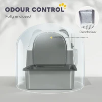 PawHut Panda Style XL Stainless Steel Cat Litter Box with Lid, Enclosed Kitty Litter Box with Scoop, 60 x 40 x 45 cm(m-7)