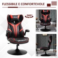 Vinsetto Sedia da Gaming, Sedia Ergonomica per Computer con Funzione Basculante, Sedia Girevole, Regolabile in Altezza, Acciaio, 67 x 75 x 106-112cm, Nero e Rosso(m-6)